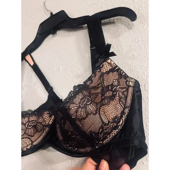 NWOT Lane Bryant Seriously Sexy Womens Bra 42DD Cupless Black & Beige Lace Sheer - Picture 3 of 9